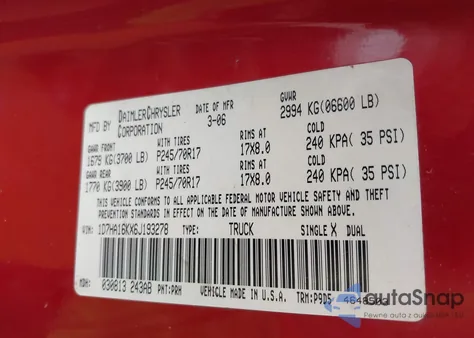 2006 Dodge Ram 1500 St из США, поврежденный, VIN 1D7HA16KX6J193278